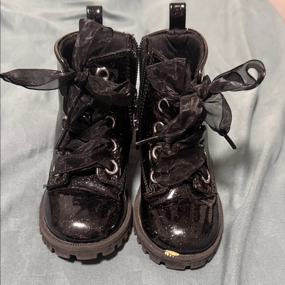 Black Glitter Combat Boots